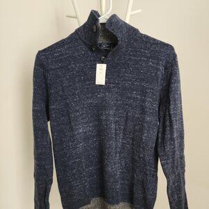 GAP Marled Button Mockneck Sweater in Navy Heather (NWT)